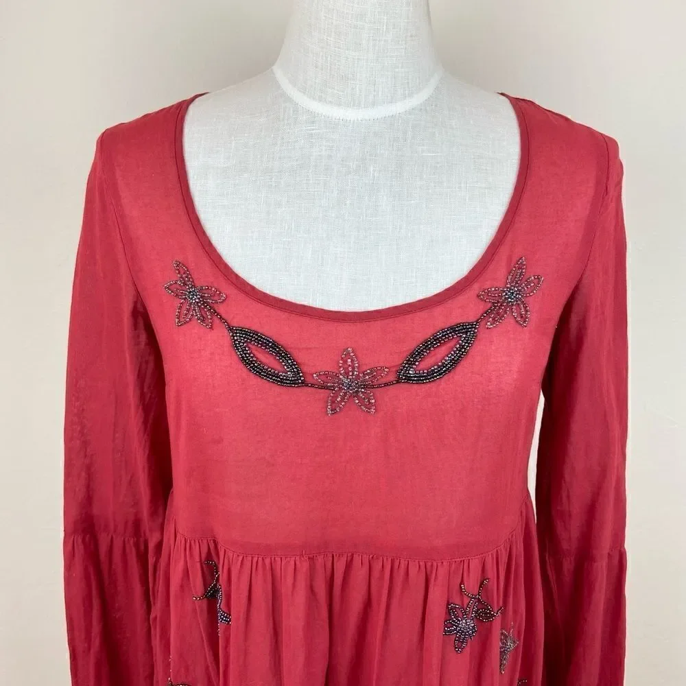 Free People Beaded Peplum Scoop-Neck Top